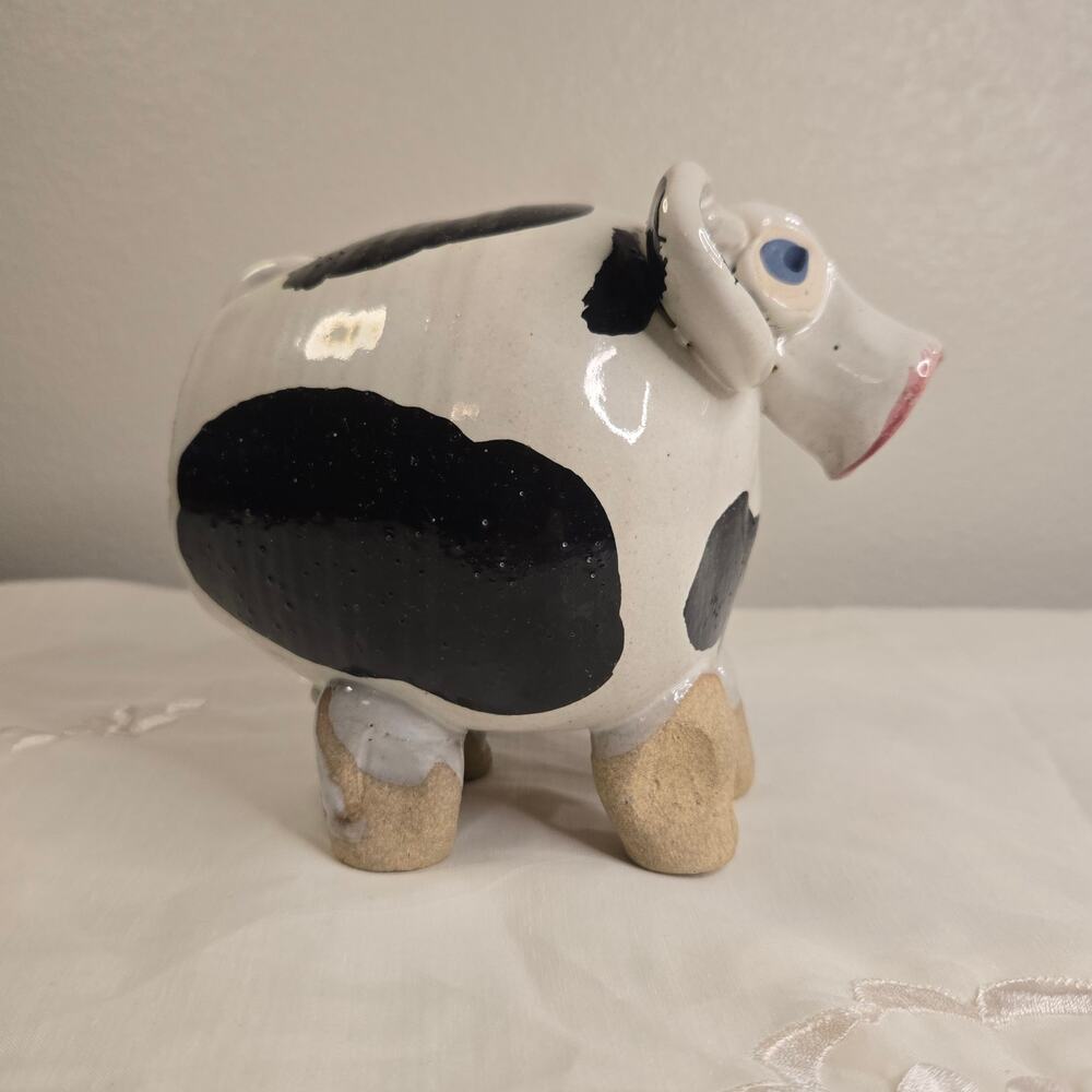 Vintage Holstien Cow Piggy Bank Pottery Art Farmhouse Decor - Picture 8 of 11